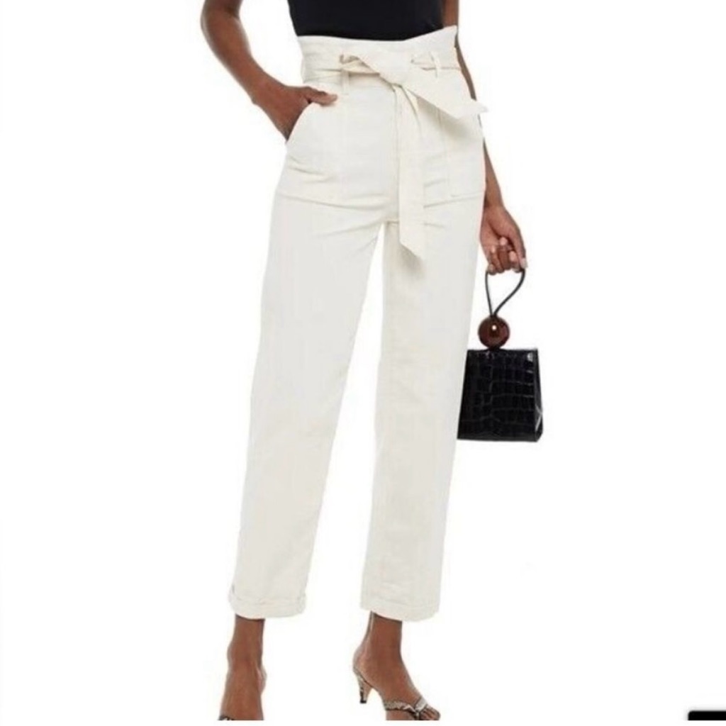 Alice + Olivia Jeans Clarissa Cream Colored High Rise Straight Leg Pants Size 2